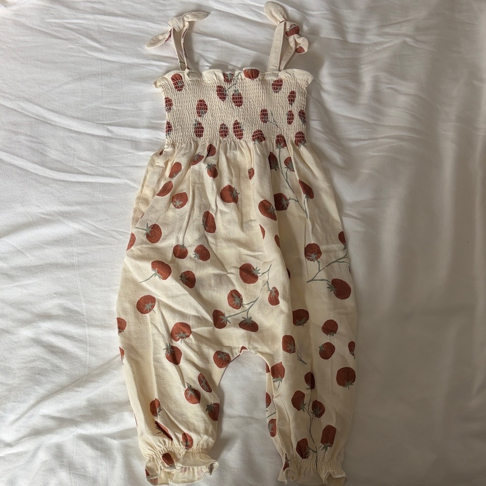 Rylee + Cru Cream and Red Patterned Kids Romper